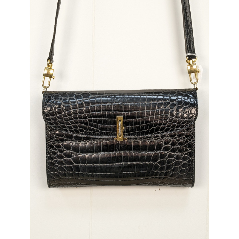 Friperie Second Life Petit sac croco noir bandouliere ou porte epaule