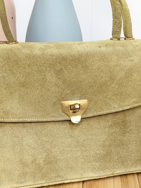 Petit sac vintage en daim vert clair - Dofan Paris