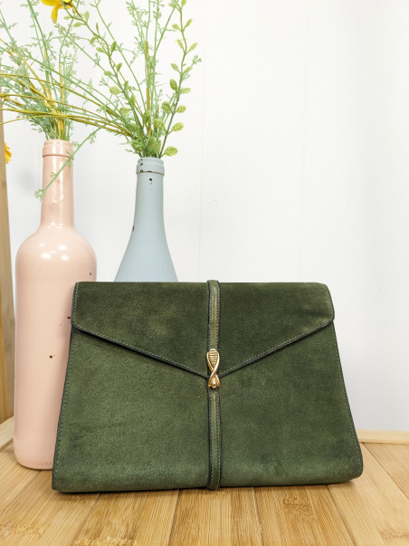 Friperie Second Life: Petit sac pochette en daim vert foncé