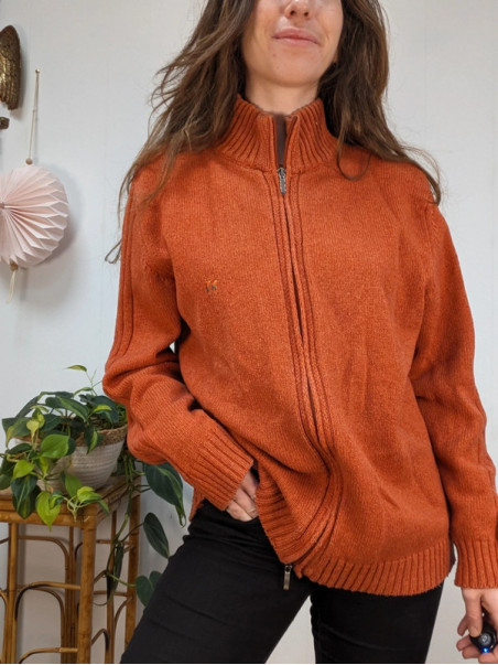 Gilet col camionneur Jezequel 70% laine T.L/XL friperie second life