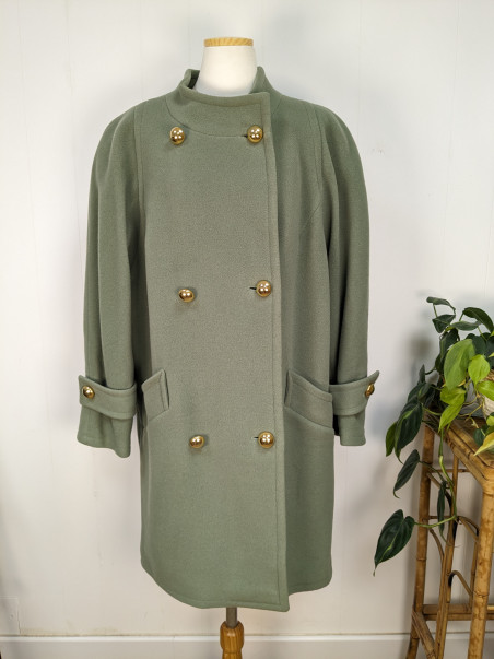 Friperie Second Life Saint Brieuc Manteau 80 laine vert d eau T44